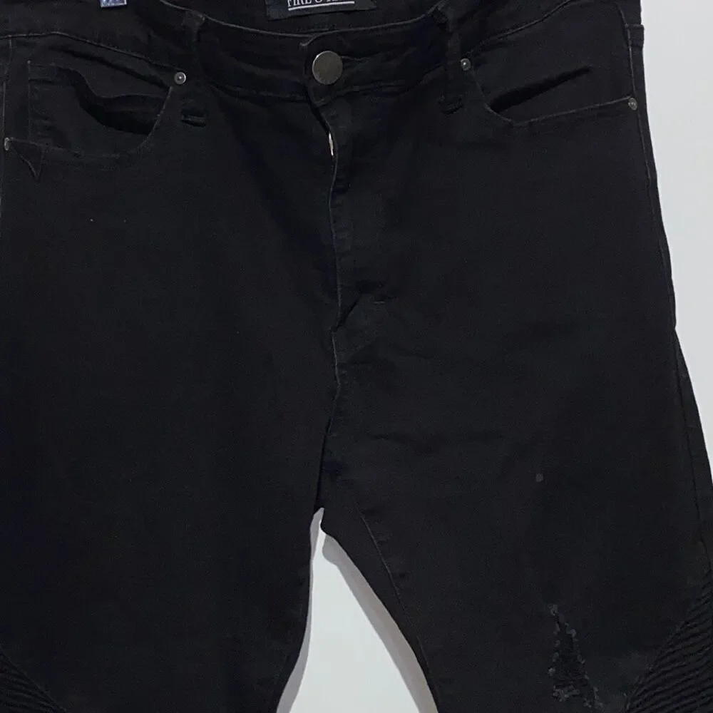 Fire & Rain Women's Ribbed Knee‎ Distressed Skinny Denim Jeans Black Size 34